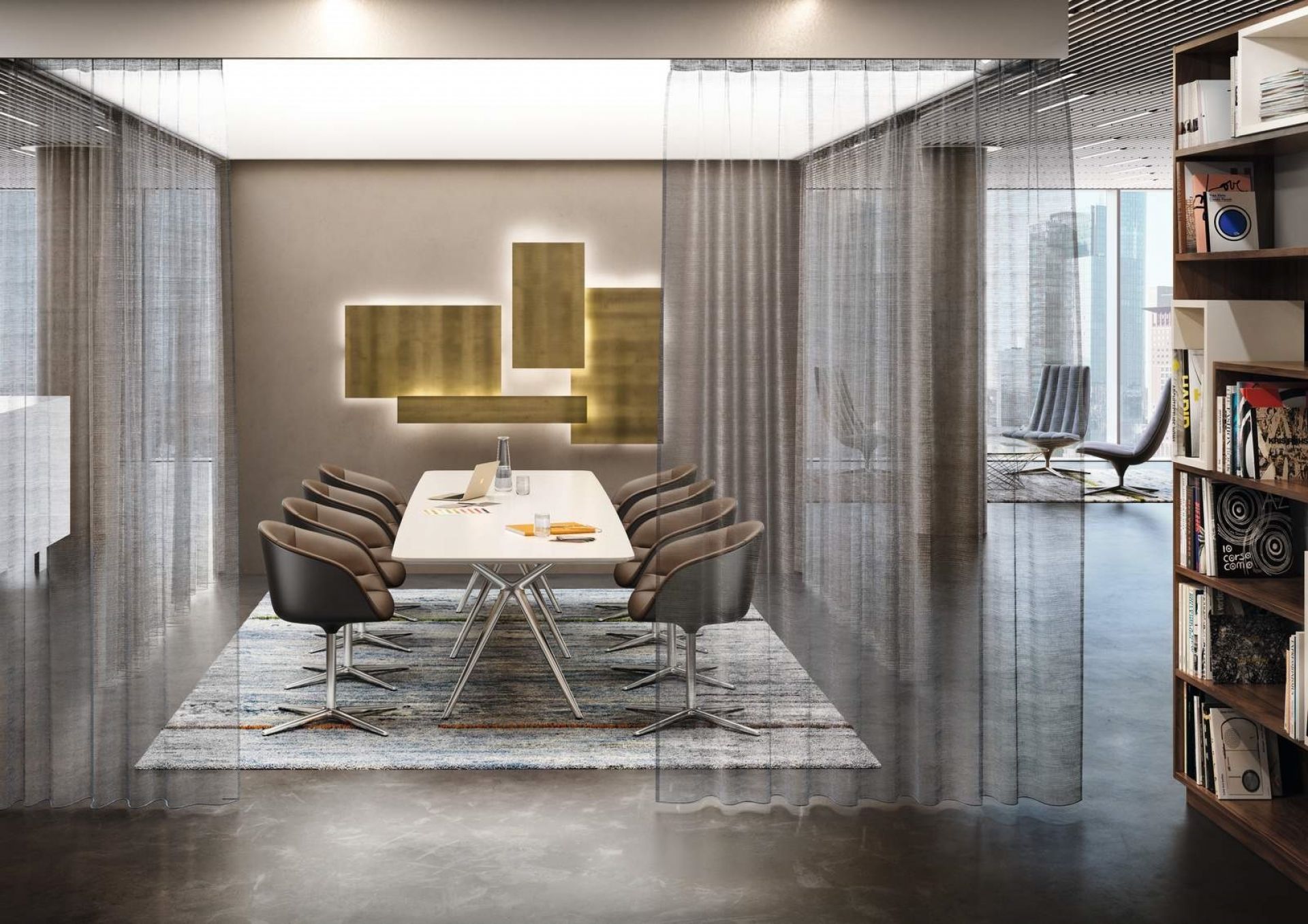 Besprechungsraum mit ovalem Tisch und Kyo Sessel / Drehstühlen von Walter Knoll, modernes Design.