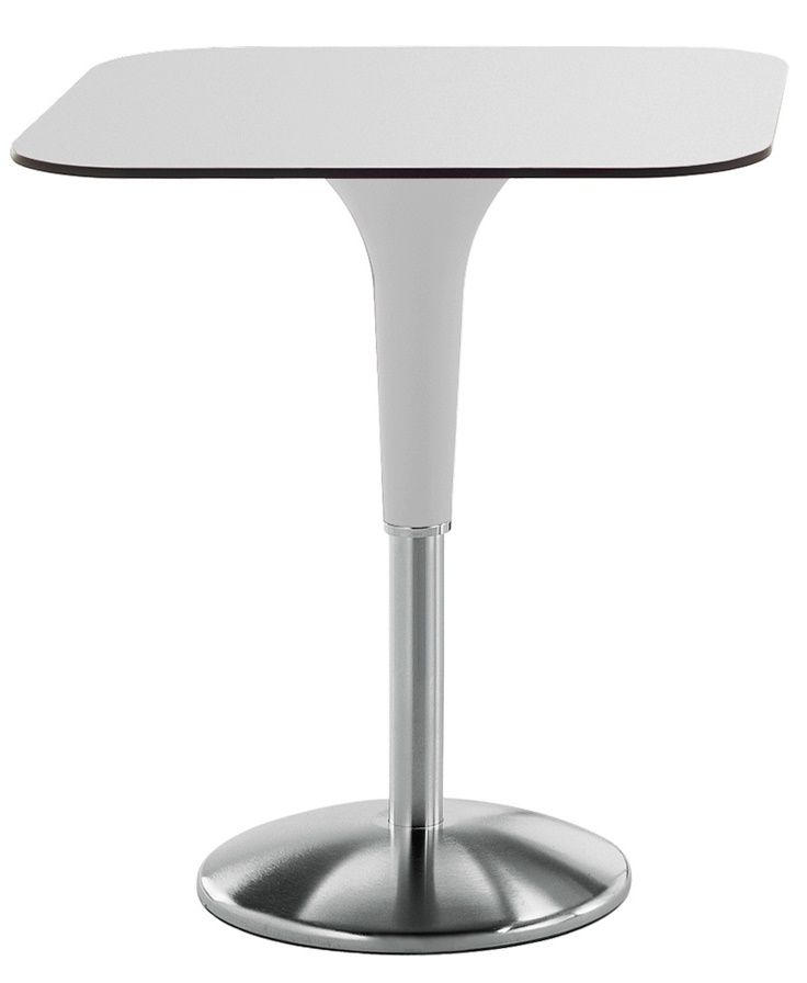 Zanziplano Tisch von Rexite, weißer Design Tisch mit rundem Fuß aus Metall.