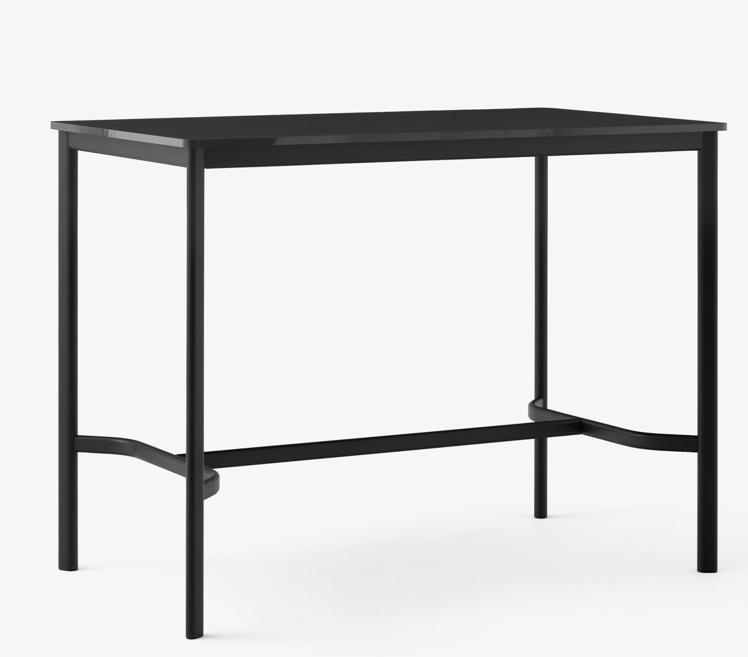 Schwarzer AndTradition Drip High Table Stehtisch mit minimalistischem Design und Fußstütze für moderne Büros.