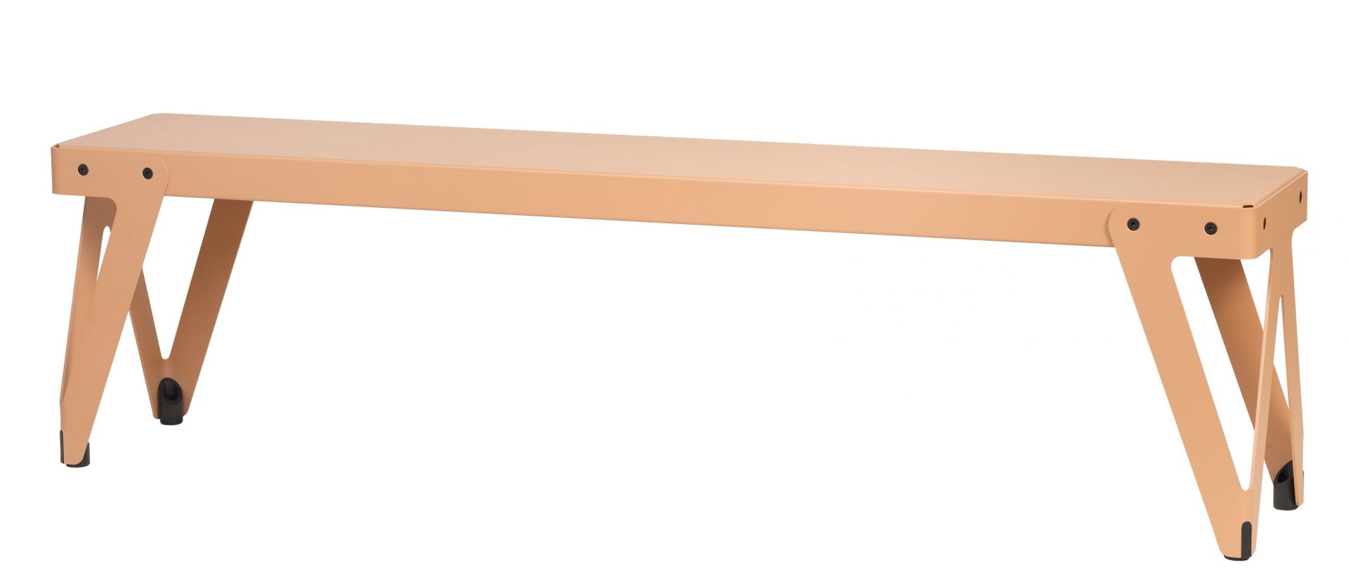 Lloyd Indoor Bench Bank Functionals: Moderne, apricotfarbene Sitzbank aus Metall für den Innenbereich.