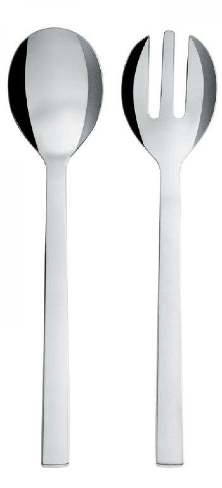 Alessi Salatbesteck Santiago DC05/14 aus Edelstahl, bestehend aus Löffel und Gabel.
