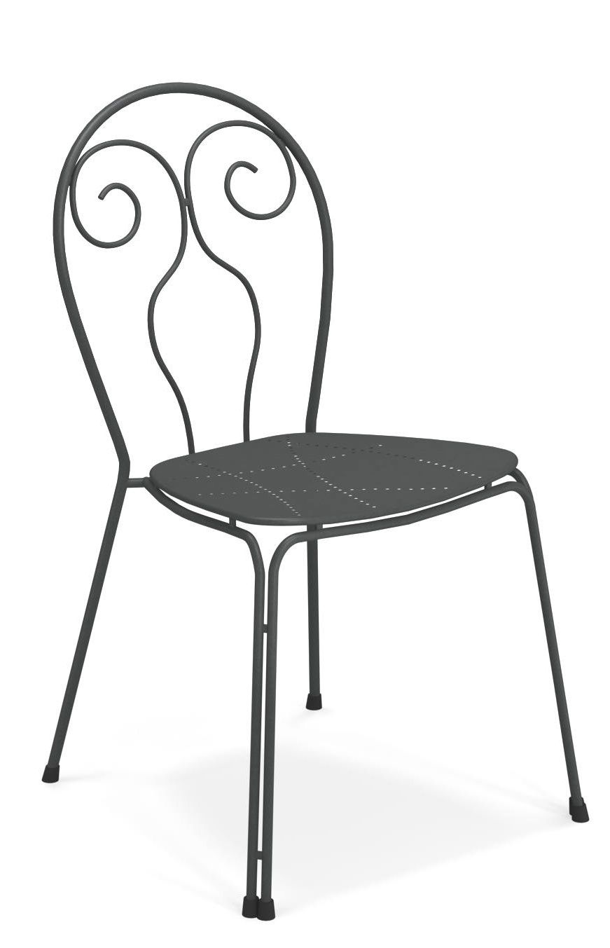Caprera Stuhl von Emu, Outdoor-Stuhl aus anthrazitfarbenem Stahl mit filigranem Design für Garten und Terrasse.