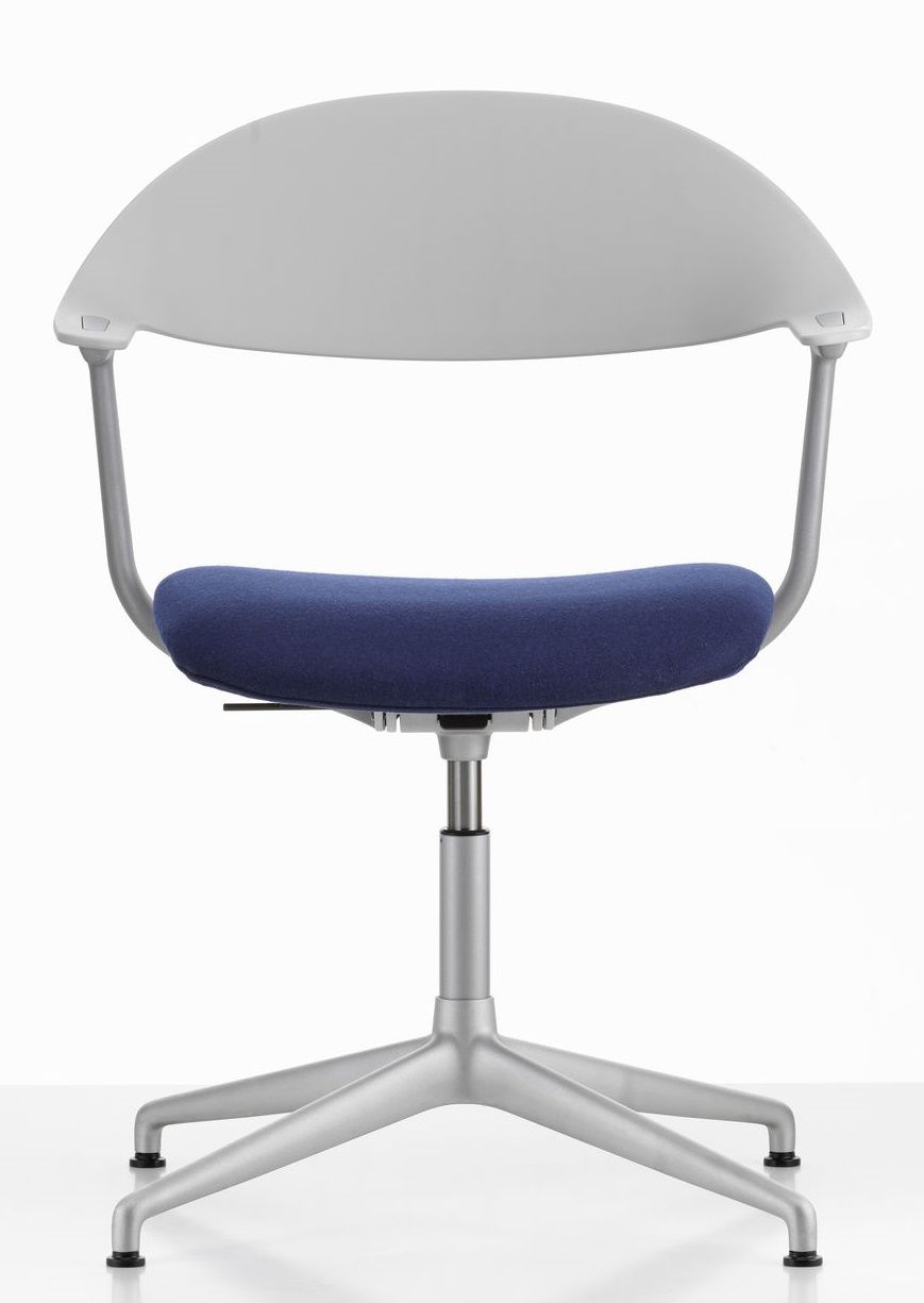 Mynt Bürodrehstuhl von Vitra mit blauer Sitzpolsterung und grauem Gestell, ergonomischer Bürostuhl für modernes Büro.