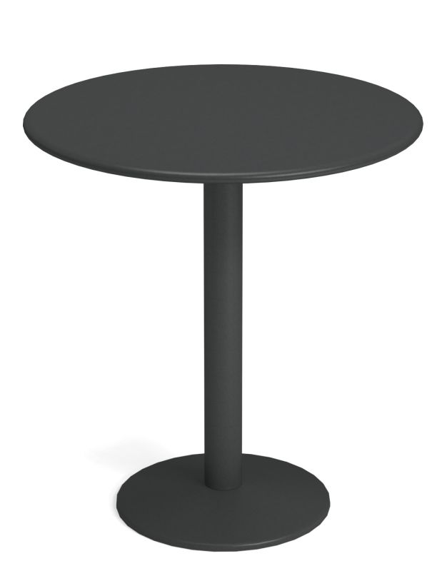 Schwarzer Emu Thor runder Tisch mit zentralem Standfuß, ideal für den Garten oder die Terrasse.