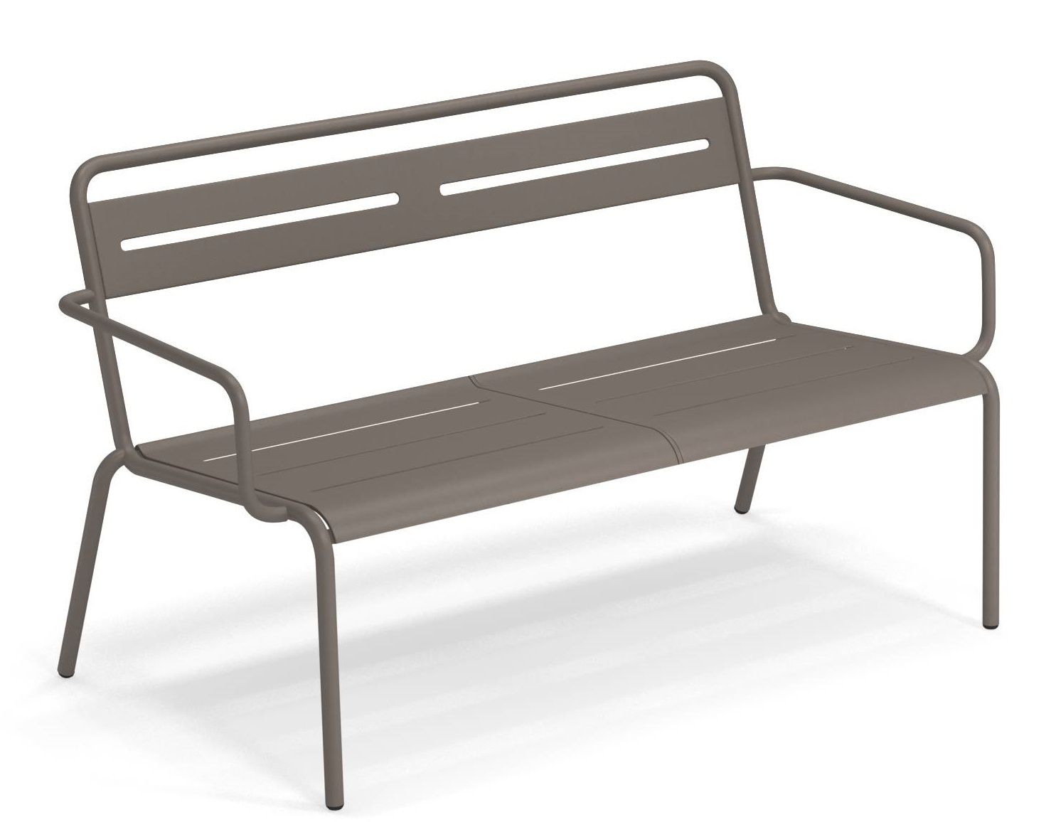 Star Sofa Outdoor Emu: Moderne, graue Gartenbank aus Metall mit Armlehnen für den Außenbereich.