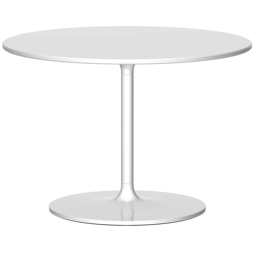 Weißer Poppy Beistelltisch von Rexite mit runder Tischplatte und zentralem Fuß, modernes Design.