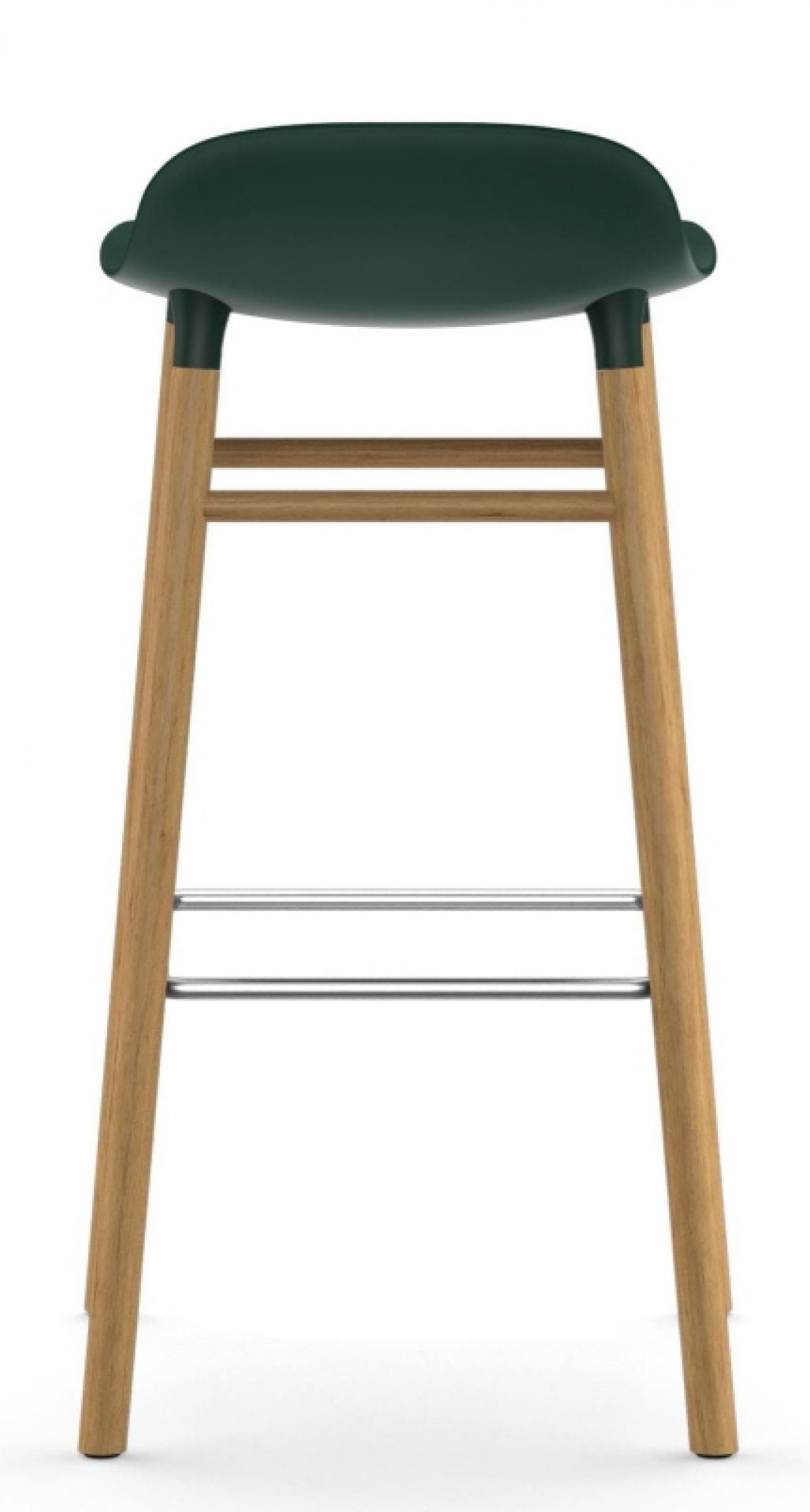 Normann Copenhagen Form Barhocker aus Holz, H 75 cm, mit dunkelgrüner Sitzfläche, Rückansicht.