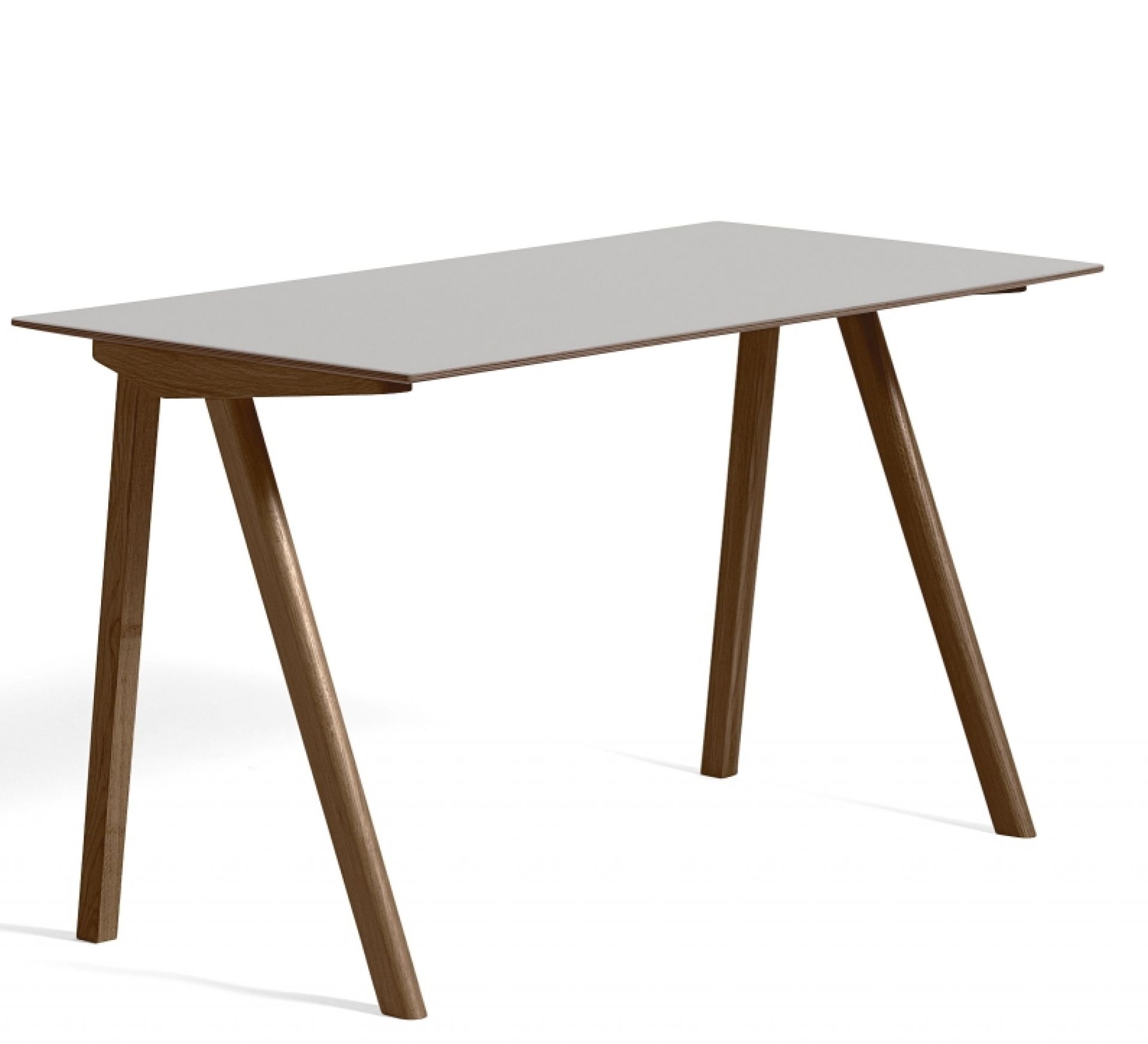 Hay Copenhague CPH 90 Schreibtisch mit grauem Tischblatt und braunem Holzgestell, ideal für Büro und Arbeitszimmer.