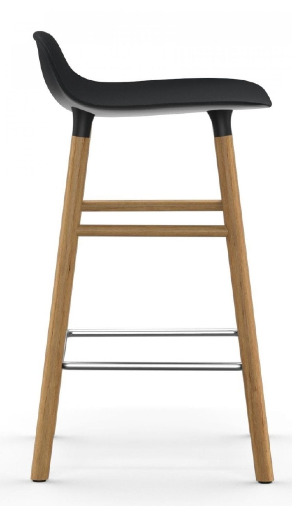 Form Barhocker von Normann Copenhagen, H 65 cm, Holzgestell und schwarze Sitzfläche, Fußstütze.