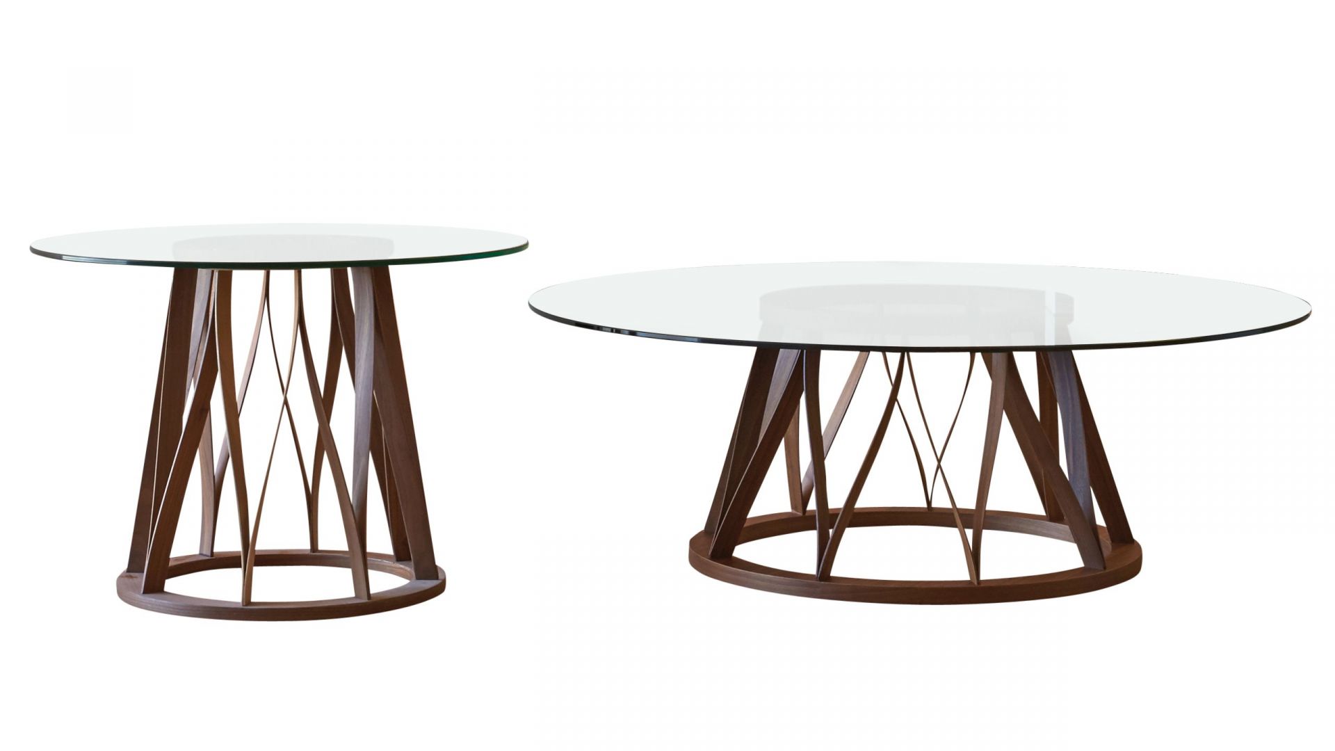 Acco Couchtisch von Miniforms mit Glasplatte und Holzgestell, moderner Wohnzimmertisch.