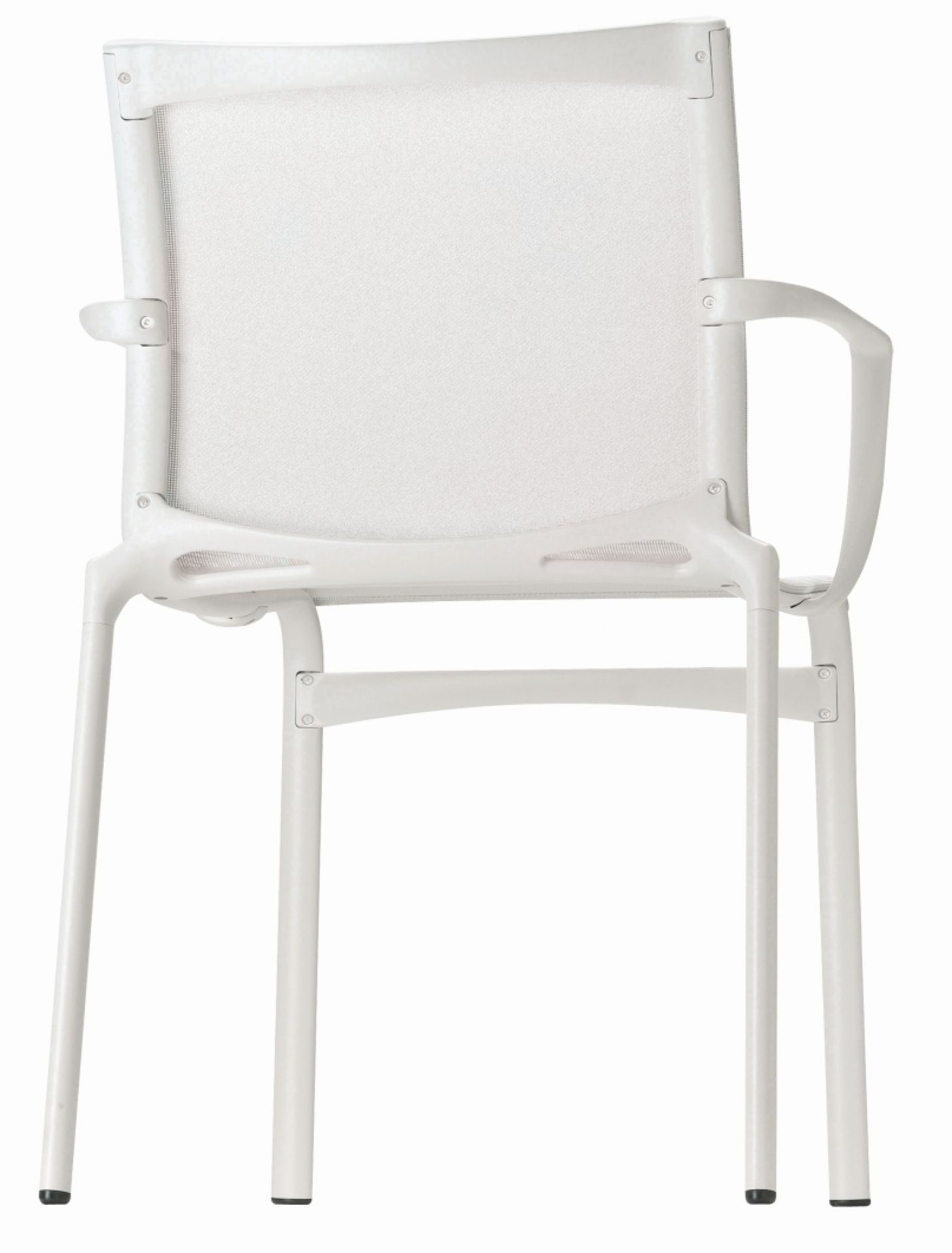 Weißer Bigframe Stuhl Alias mit Armlehnen und Netzgewebe, modernes Design für Büro und Wohnbereich.