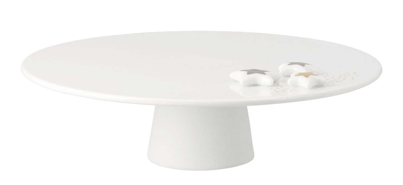 Weiße Etagere von Räder mit Sternen-Dekor, ideal für Kuchen, Gebäck und festliche Anlässe.