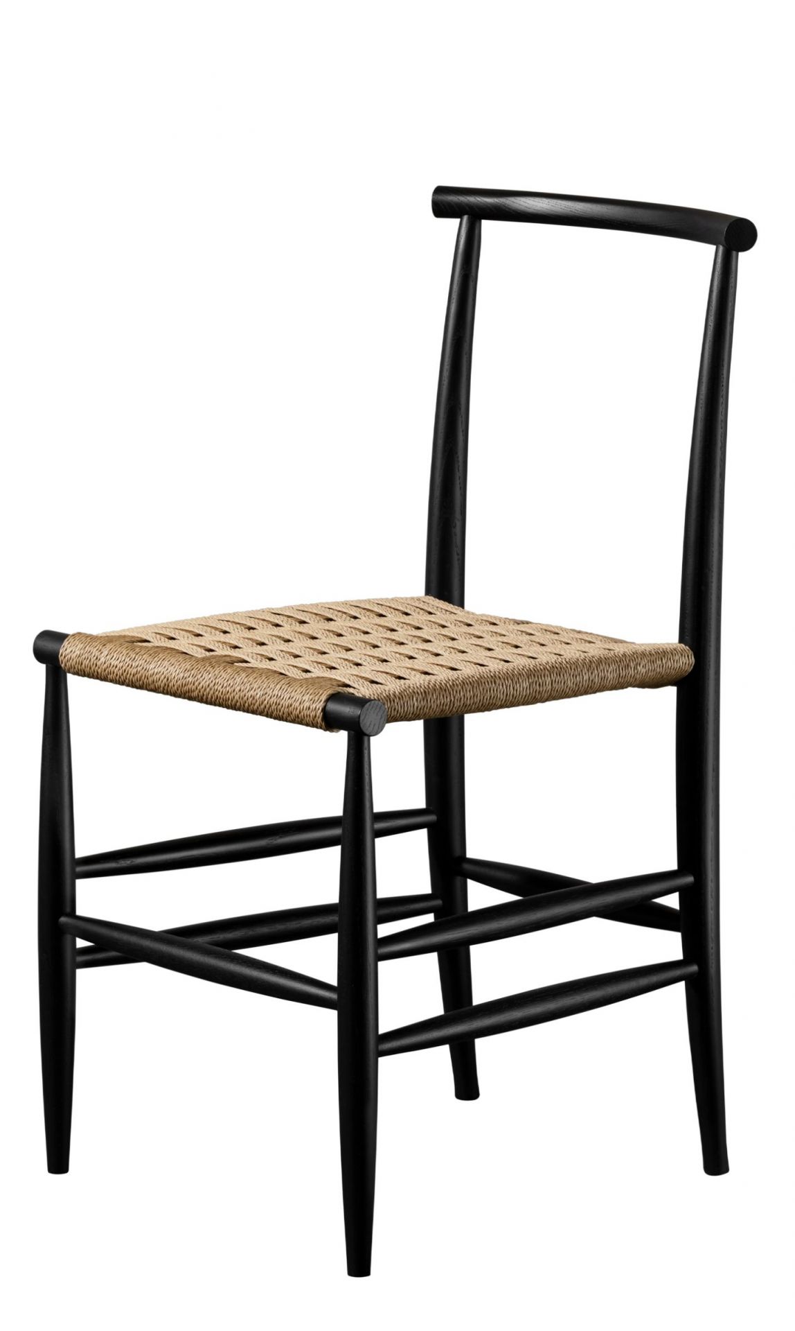 Schwarzer Pelleossa Stuhl mit Strohsitz von Miniforms: Holzstuhl mit geflochtenem Sitz im modernen Design.