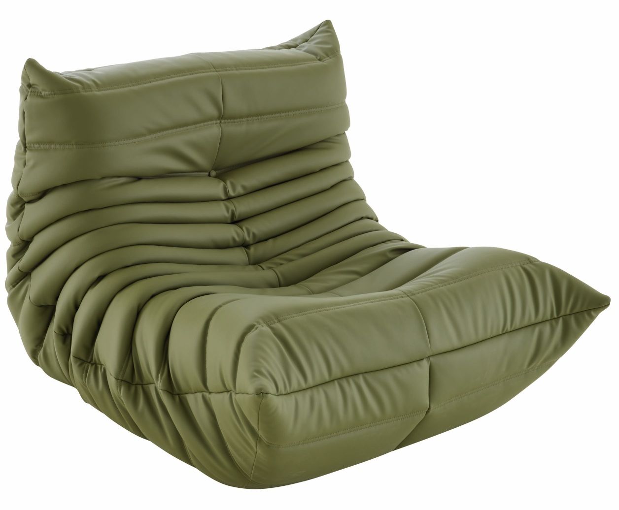 Grüner Togo Sessel von Ligne Roset, moderner Lounge Sessel aus Leder mit markanter Polsterung.