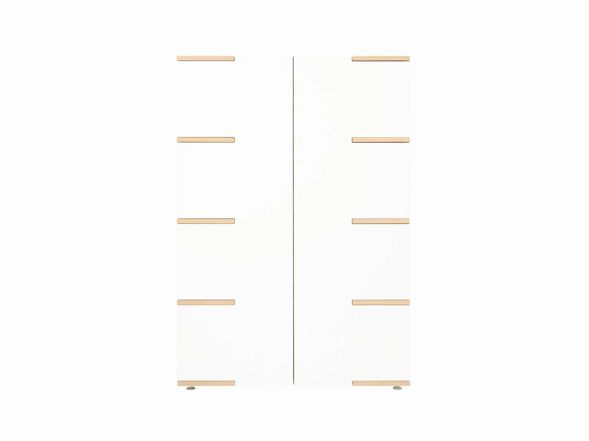 Weißes Tojo Stau Sideboard mit Holzgriffen und Füßen, modernes Möbelstück für Wohnzimmer und Esszimmer.