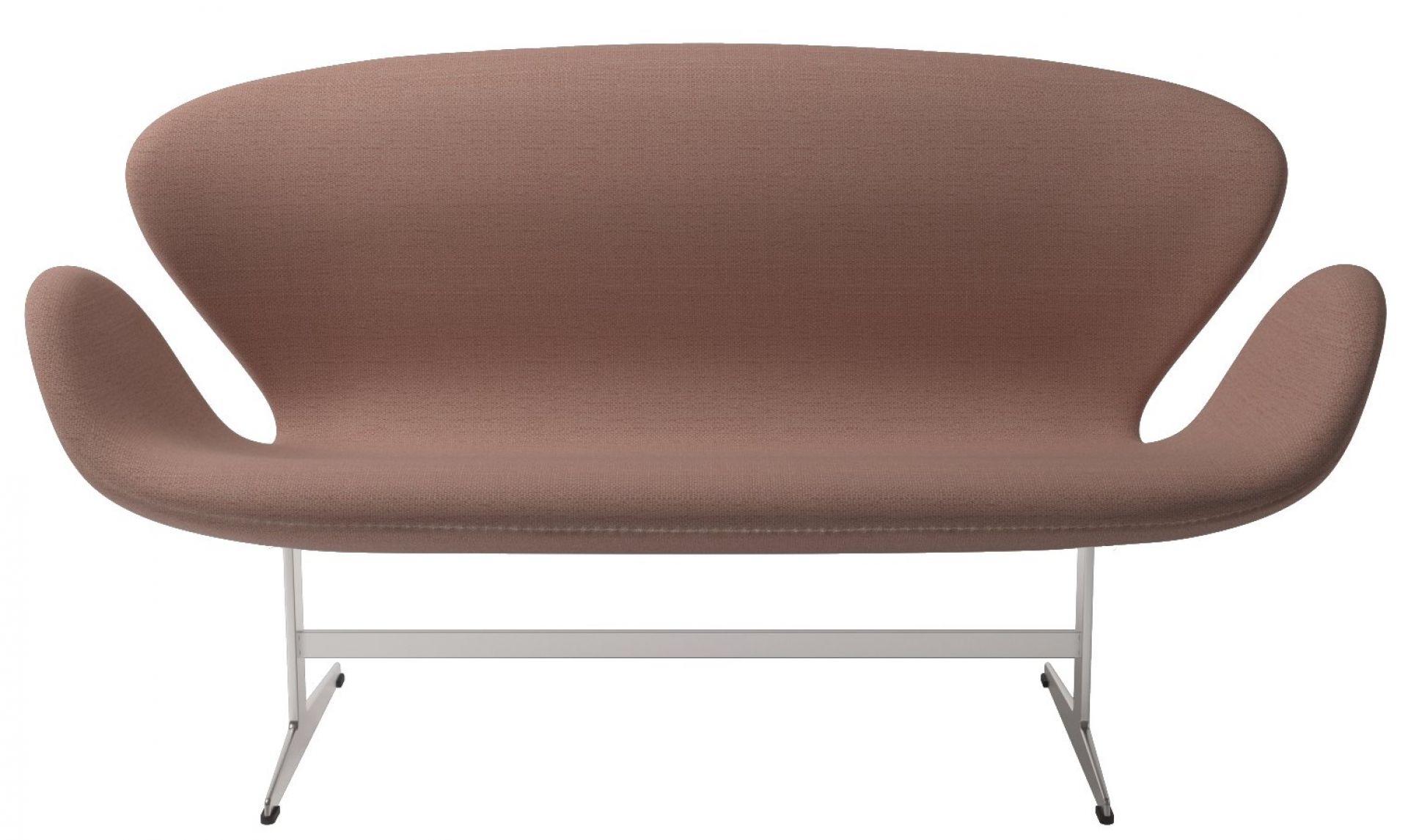 Nahaufnahme des Swan Sofas von Fritz Hansen in Rosa mit silbernem Metallfuß.