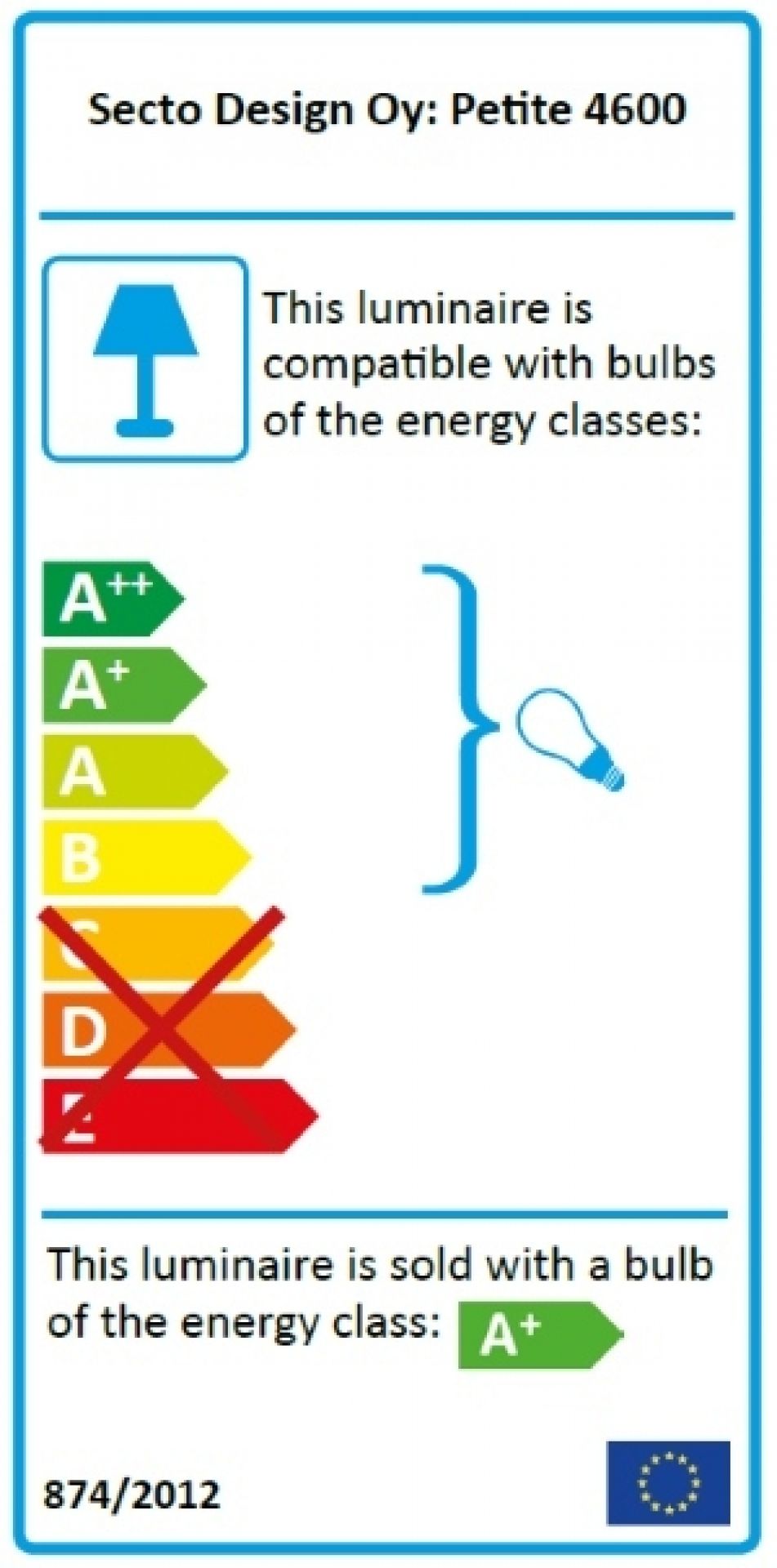 Energieeffizienzlabel der Secto Design Petite 4600 Pendelleuchte, kompatibel mit A++ bis B.