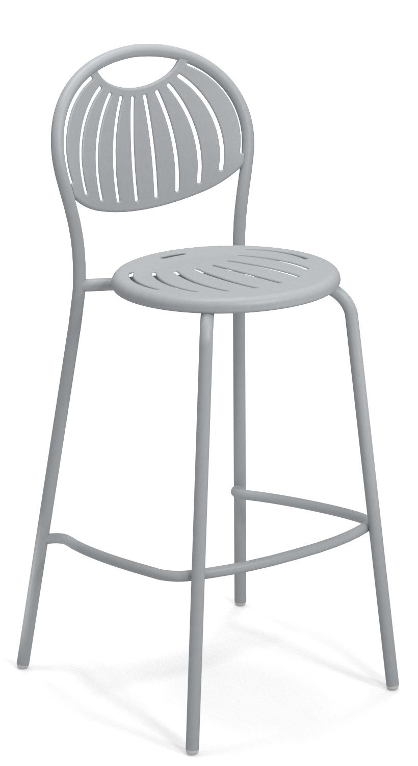 Grauer Coupole Barstool Barhocker von Emu für den Außenbereich, mit runder Sitzfläche und Rückenlehne.