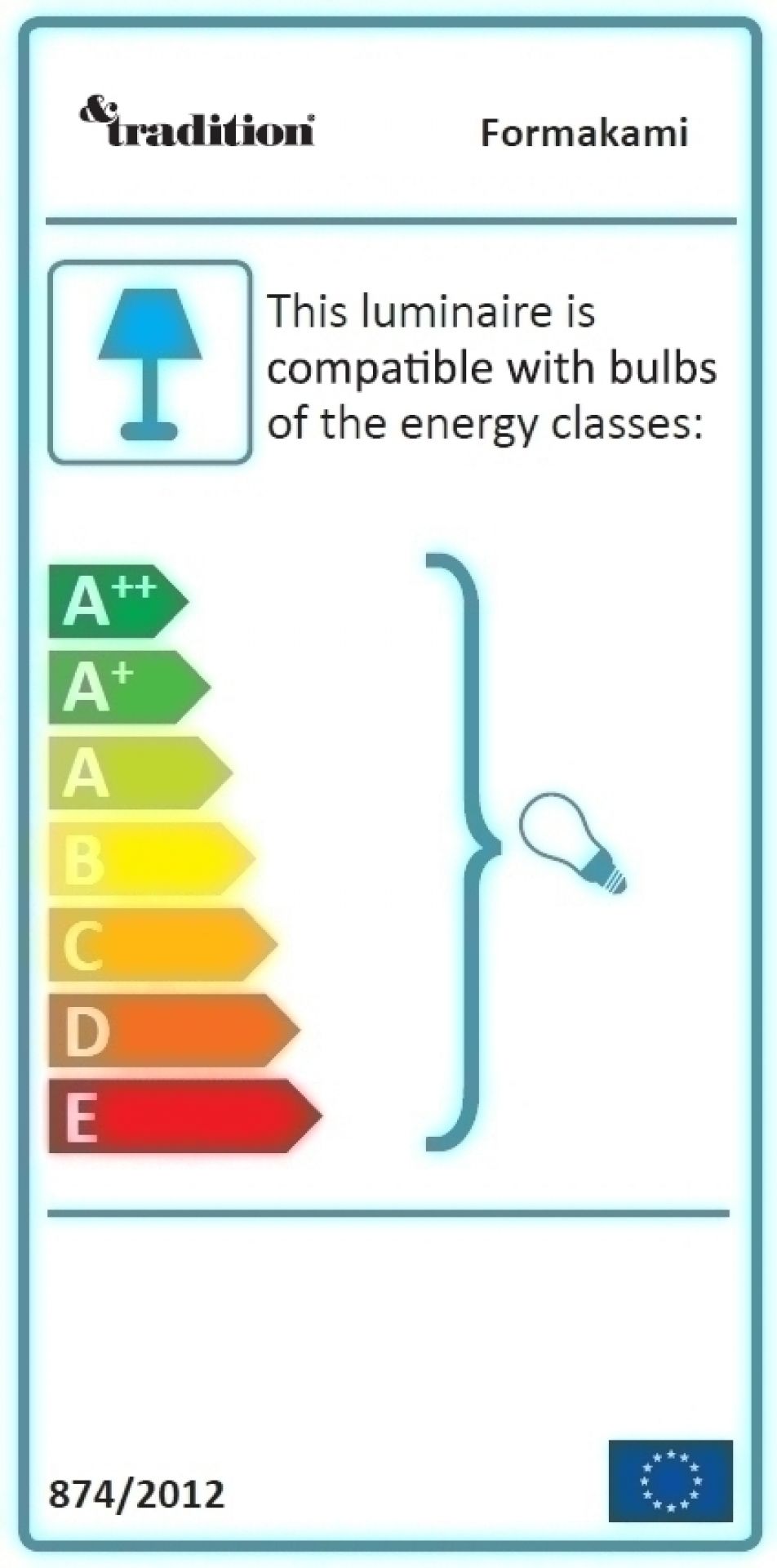 Energieeffizienzlabel der AndTradition Formakami JH5 Hängeleuchte, kompatibel mit Leuchtmitteln der Energieklassen A++ bis E.