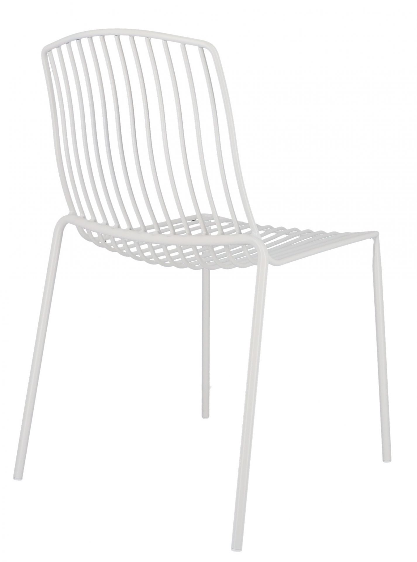 Weißer Mori Stuhl von Jan Kurtz für den Außenbereich, minimalistisches Design mit filigranen Streben.