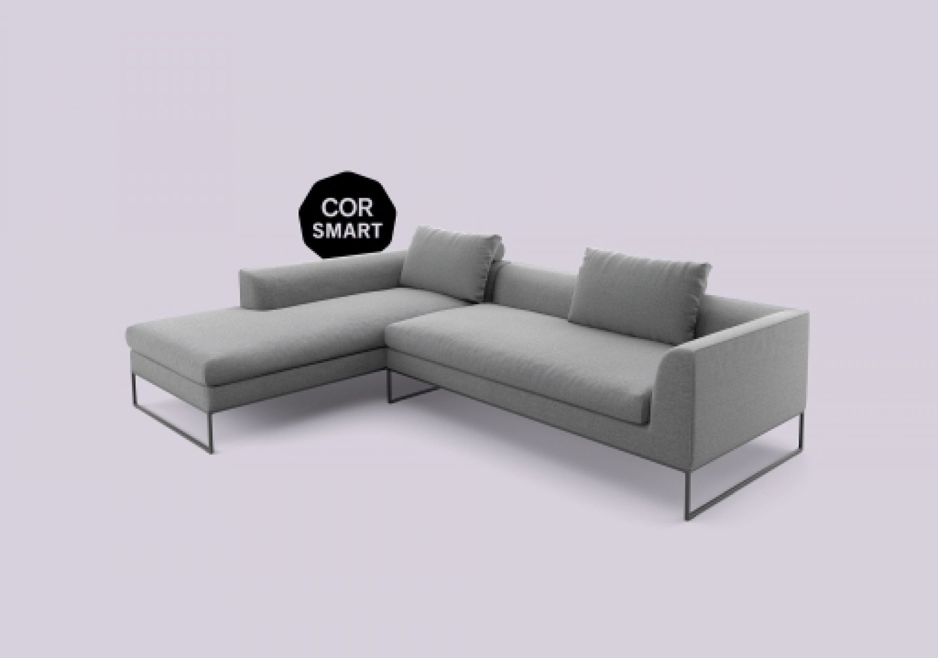 Graues Mell Lounge Sofa von Cor mit Ottomane und Metallgestell, modernes Design für Wohnzimmer.