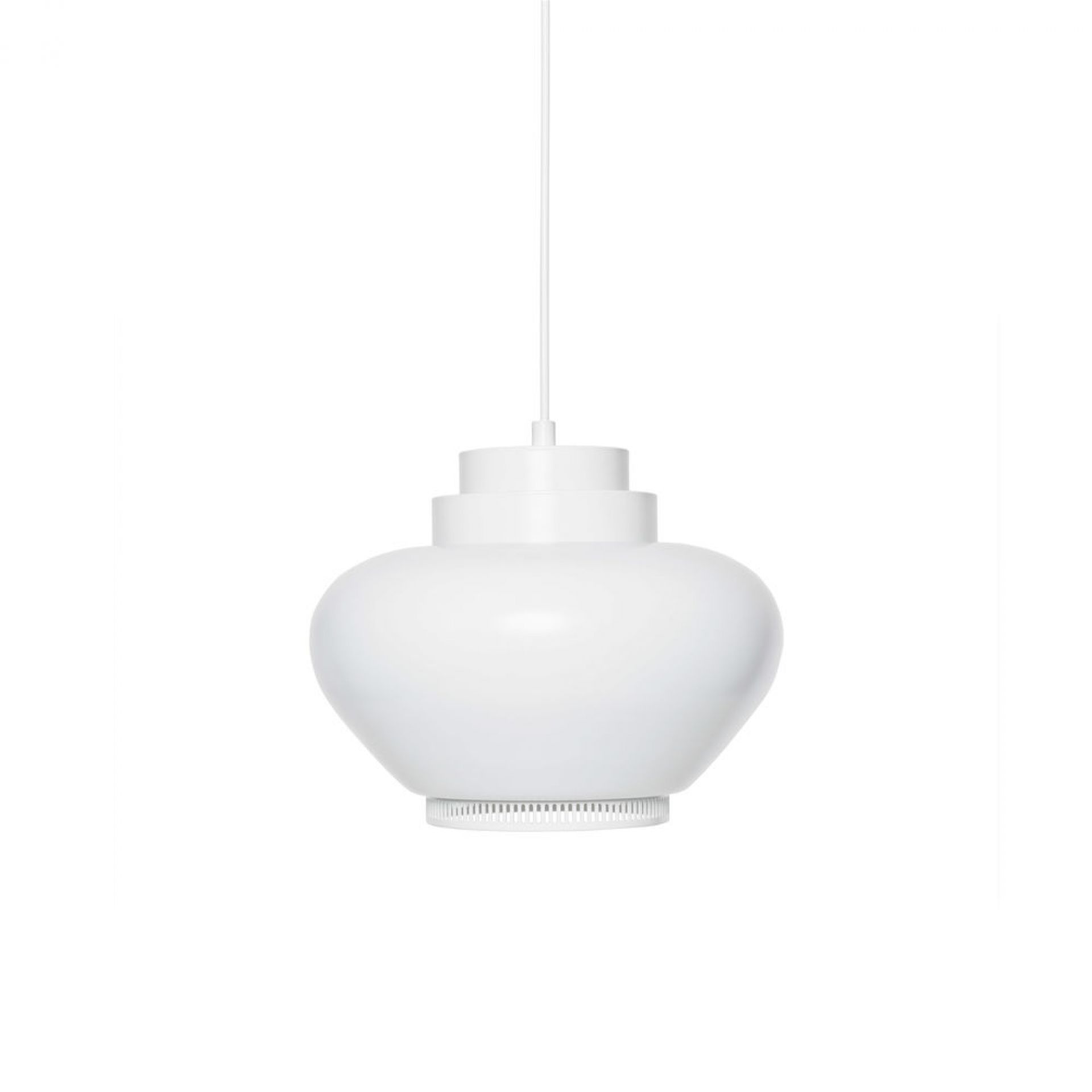 Weiße A333 Pendelleuchte "Turnip" von Artek, moderne Hängelampe für Wohnzimmer und Esszimmer.