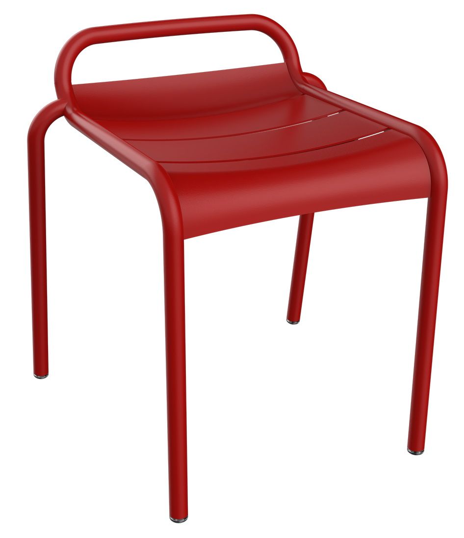 Roter Luxembourg Hocker von Fermob für den Außenbereich, modernes Design mit abgerundeten Formen.