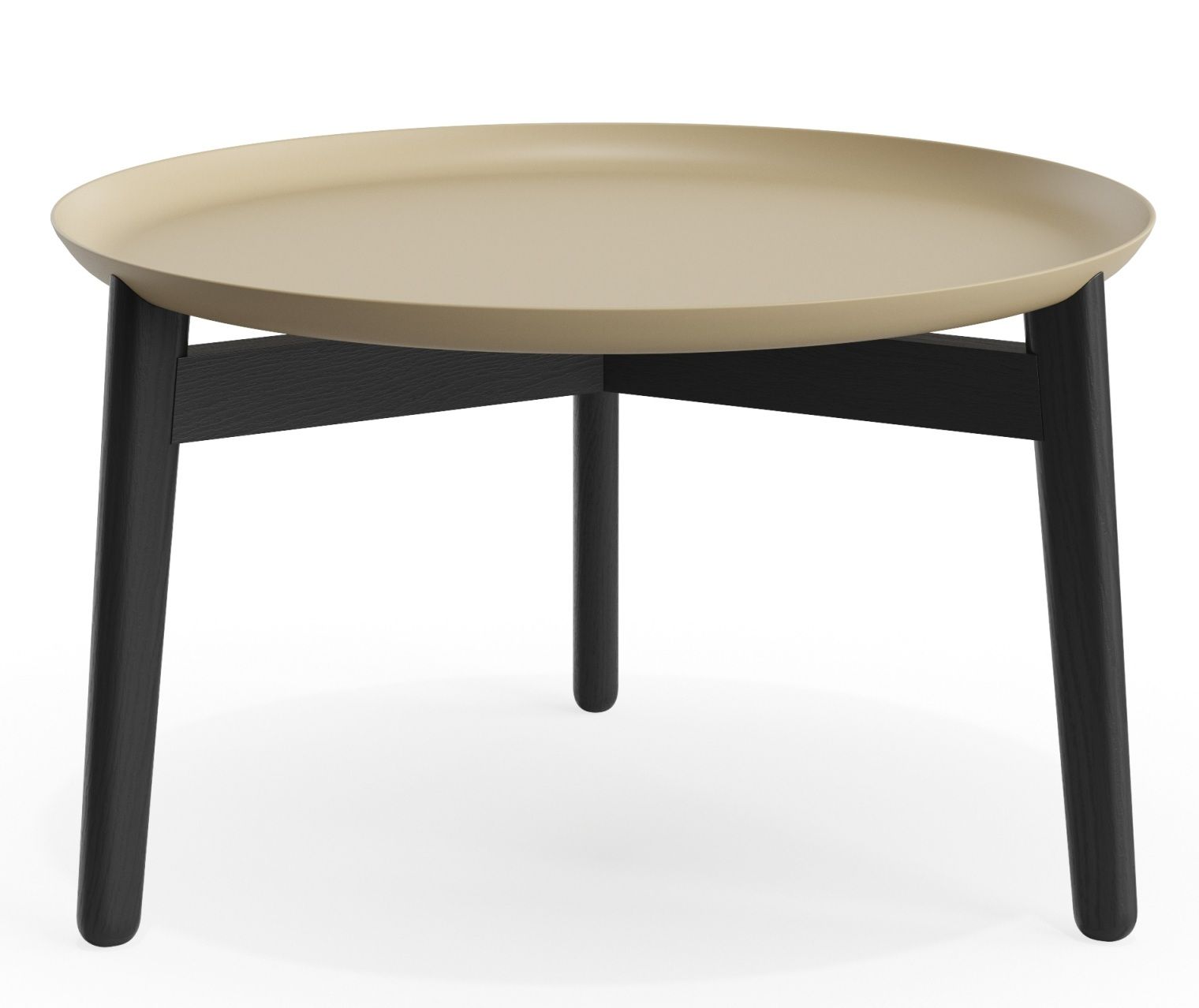 Plaisir 2 Beistelltisch von Zeitraum: Runder, beiger Aluminiumtisch mit schwarzem Holzfuß, Höhe 32 cm.