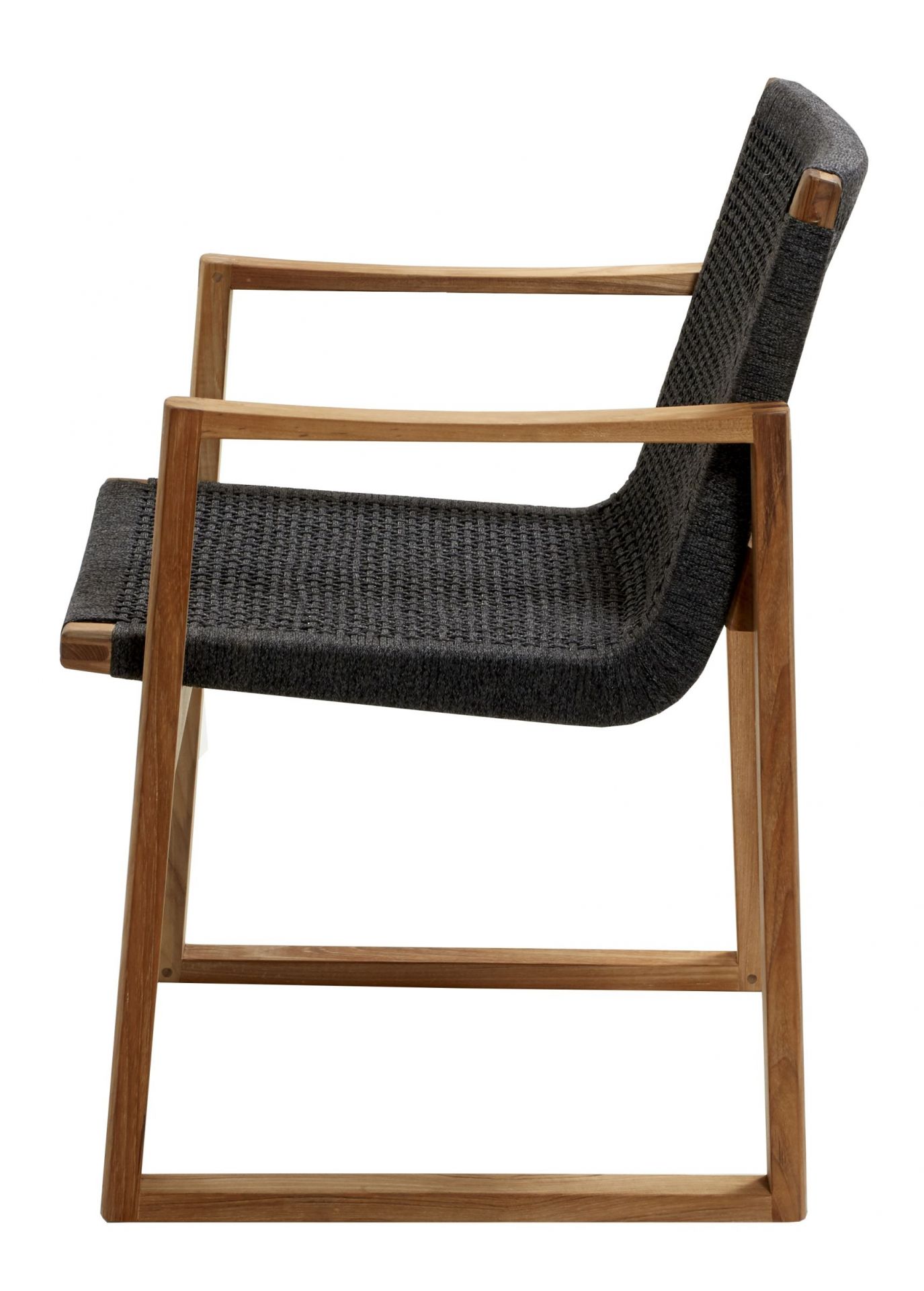 Endless Sessel von Cane-Line, Teakholzrahmen mit anthrazitfarbener Webstruktur, moderner Outdoor Sessel für Garten und Terrasse.