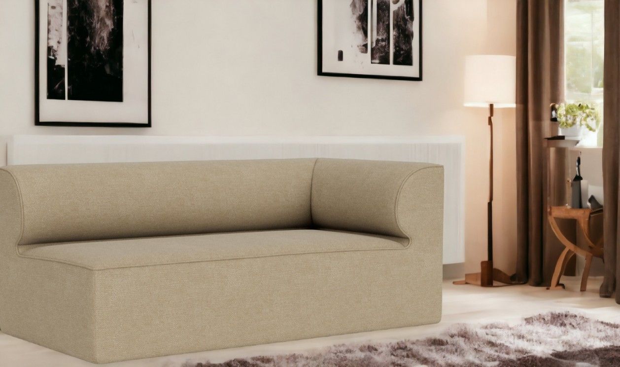 Beige Eave Modular Sofa Ecke von Audo Copenhagen im modernen Wohnzimmer.