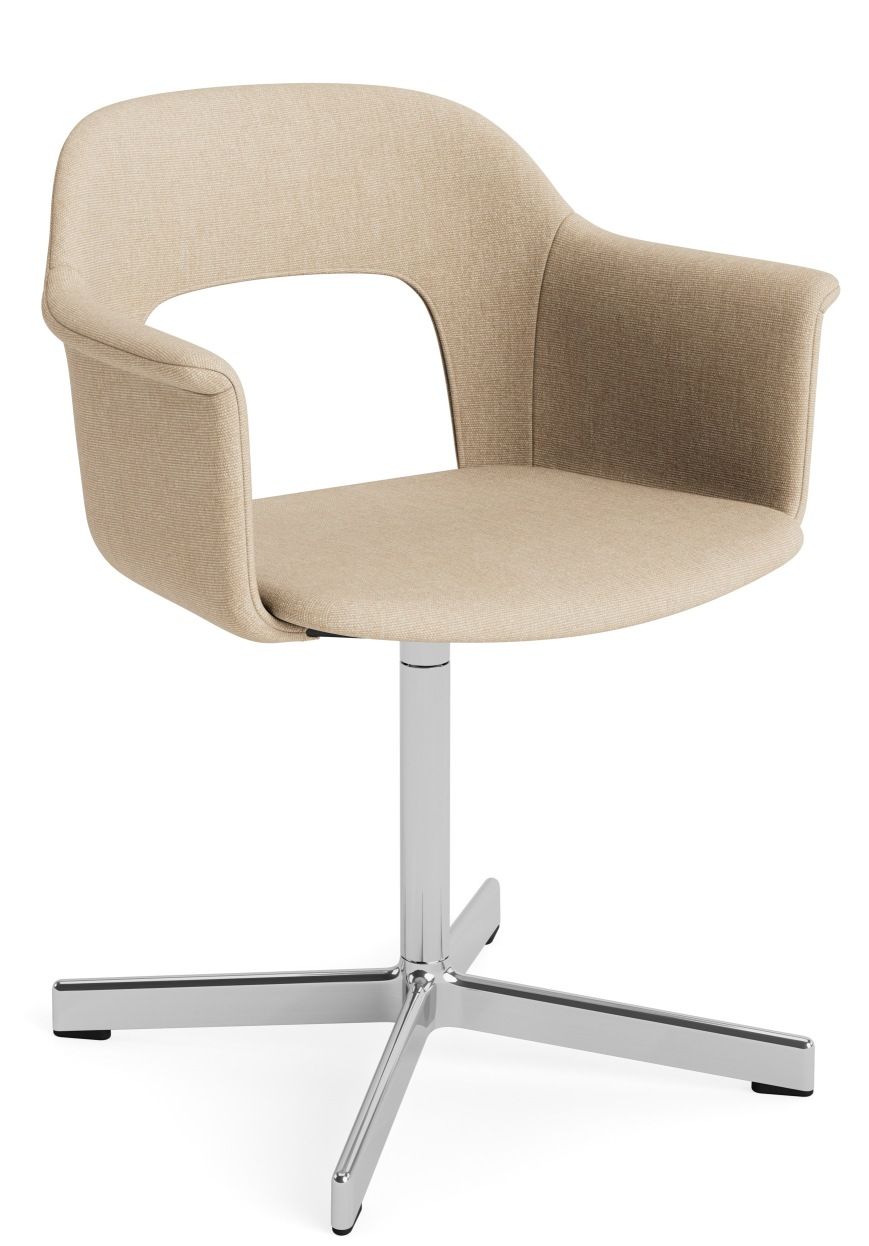Hay Layout Armchair 234, beiger Bürostuhl mit Armlehne und Drehfuß aus poliertem Aluminium.