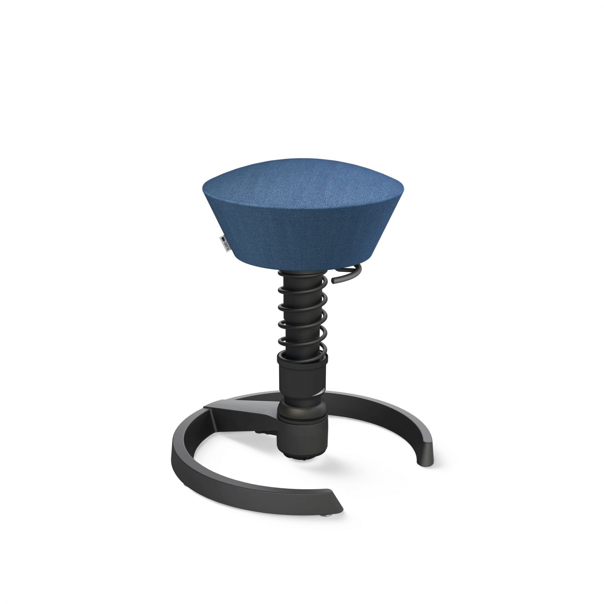 Aeris Swopper Air Stehhilfe in Blau mit schwarzem Fußkreuz und Feder für ergonomisches Sitzen.
