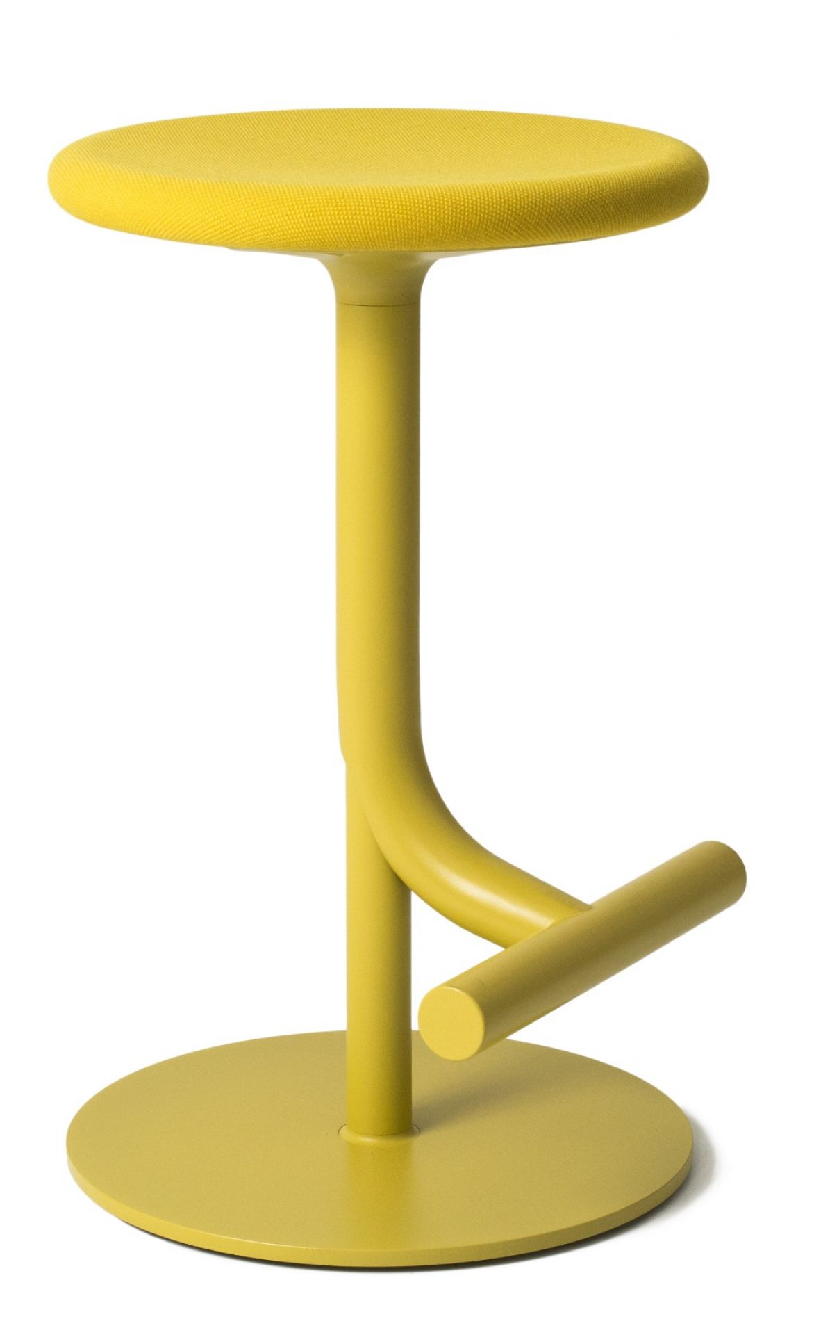 Gelber Tibu Stool Hocker von Magis mit rundem Sitz und Fußstütze, modernes Möbeldesign.