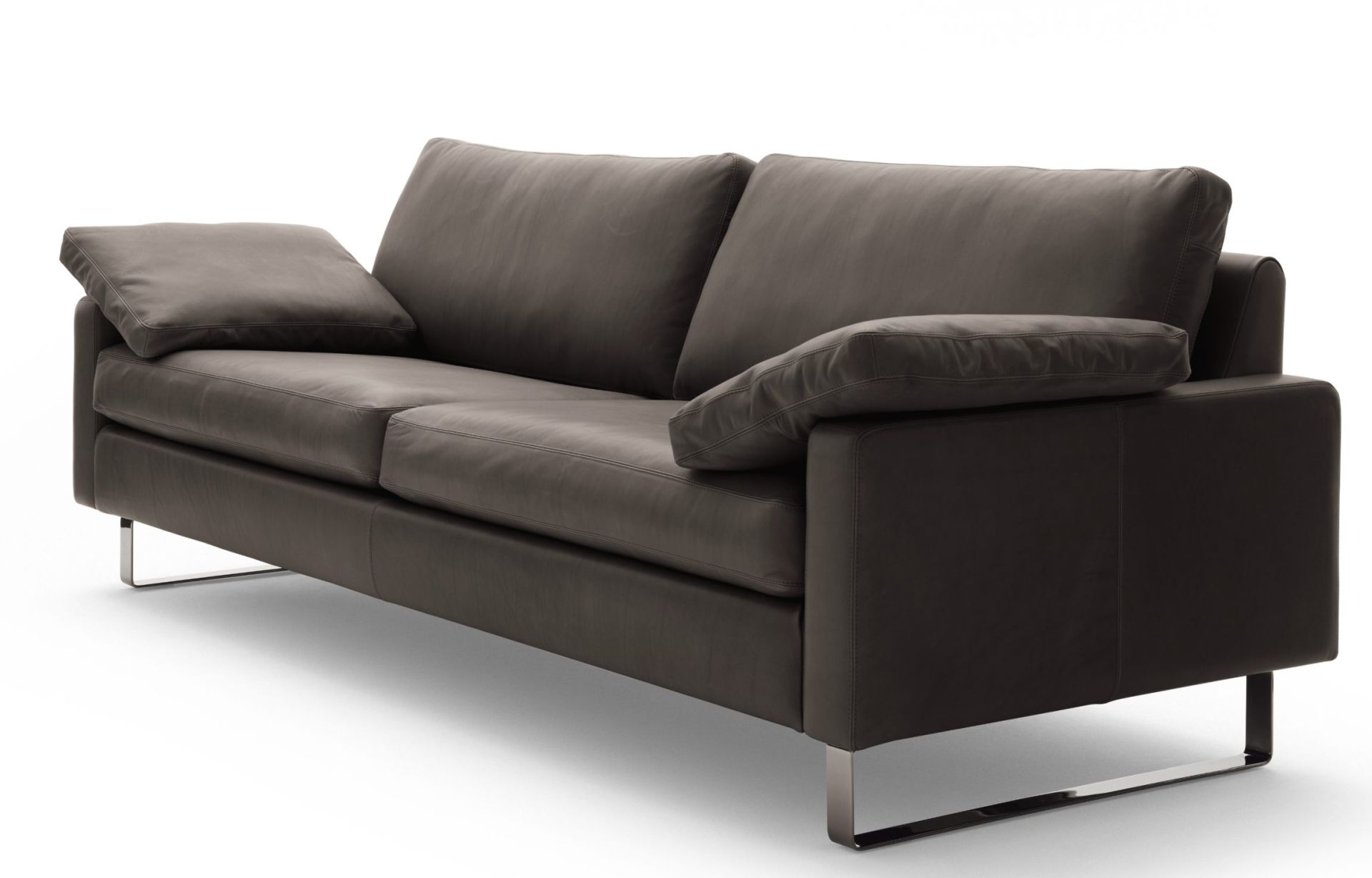 Conseta Sofa von Cor in braunem Leder mit Metallfüßen, modernes Wohnzimmermöbel.