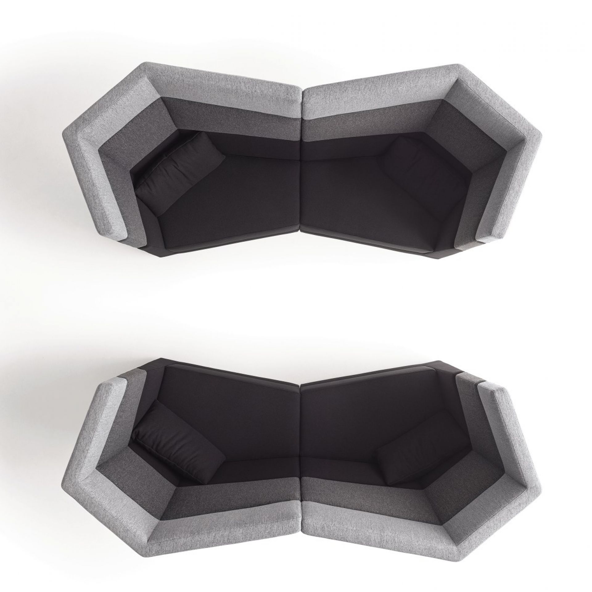Draufsicht: Modulares Scope Sofa Sitzelement hoch von Cor in Grau und Schwarz, modernes Design.