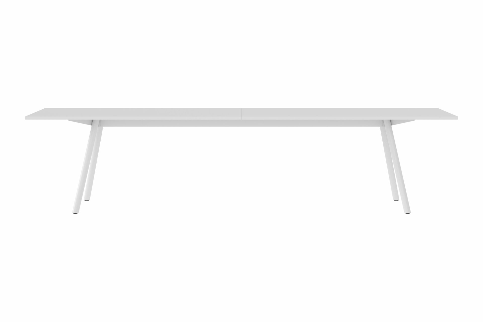 New Tendency Masa Tischplatte, weißer Esstisch mit minimalistischem Design und Stahlbeinen, Frontansicht.