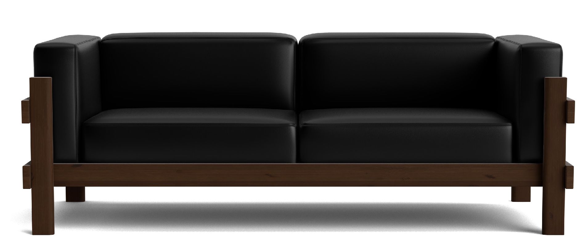 Kube Sofa von Normann Copenhagen, schwarzes Ledersofa mit dunklem Holzrahmen, modernes Design für Wohnzimmer.