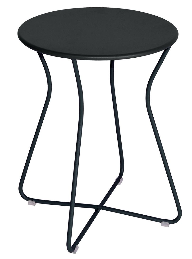 Cocotte Hocker von Fermob für den Außenbereich, runder Sitz und filigranes Stahlgestell in Anthrazit.