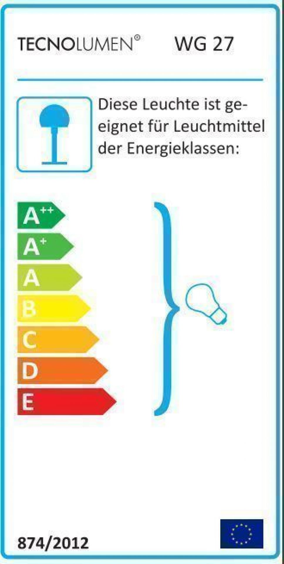 Energieeffizienzlabel der Wagenfeld WG27 Tischleuchte von Tecnolumen, Energieklassen A++ bis E.