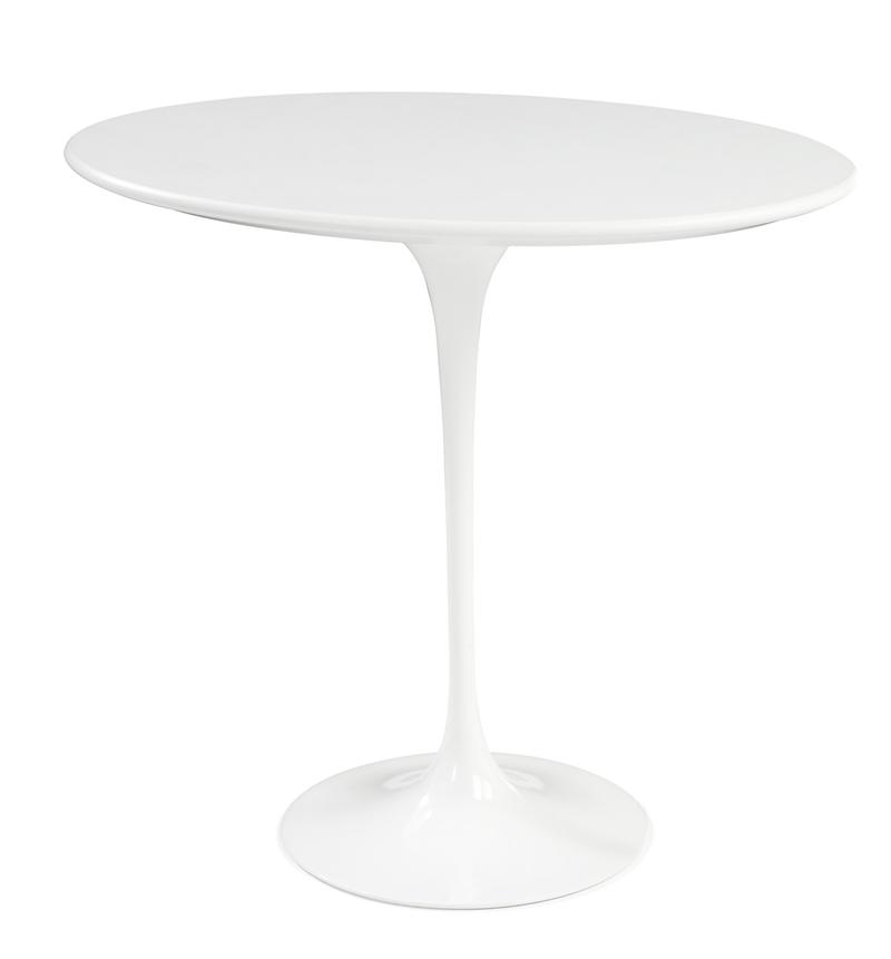 Weißer Saarinen Beistelltisch von Knoll International, runder Tisch mit zentralem Fuß, modernes Design.