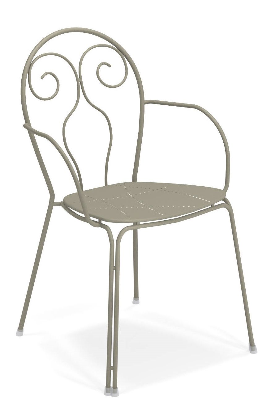 Caprera Stuhl von Emu für den Außenbereich, Metallstuhl mit Armlehne in Taupe.