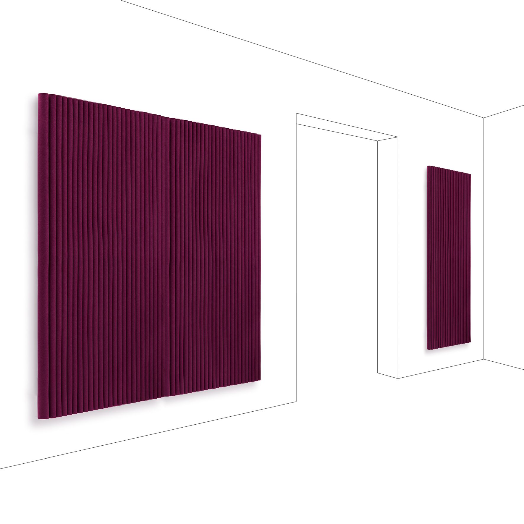 HEY-SIGN Welle Wandmodul im Hochformat, bordeauxrot, zur Schallabsorption und Wandgestaltung mit vier Wandhalterungen.