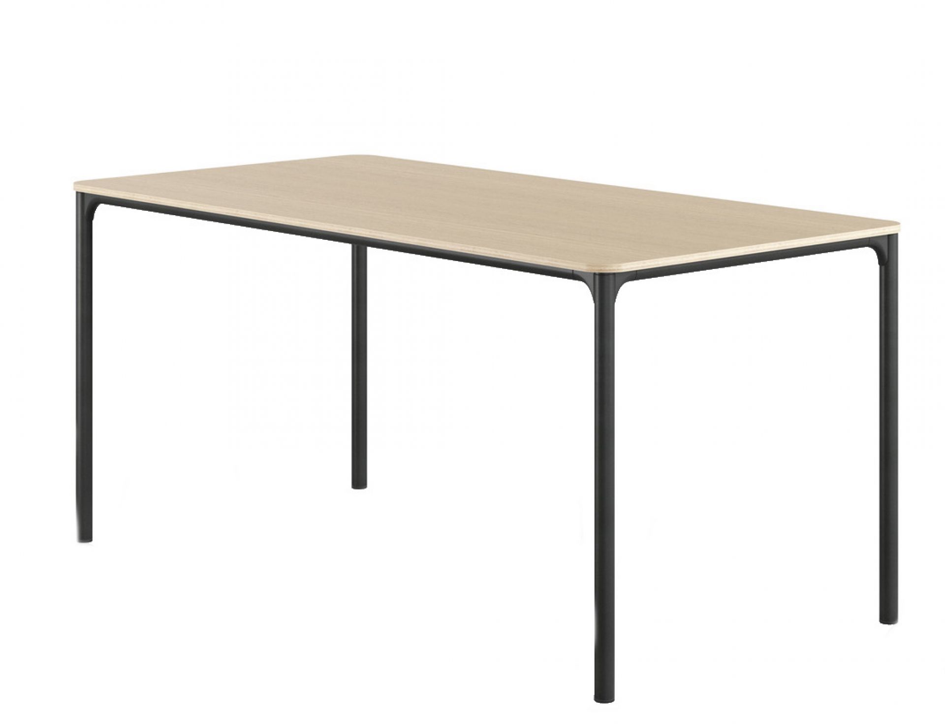 Brunner Nate S Tisch mit heller Tischplatte und schwarzem Vierfußgestell. Bürotisch, Esstisch.