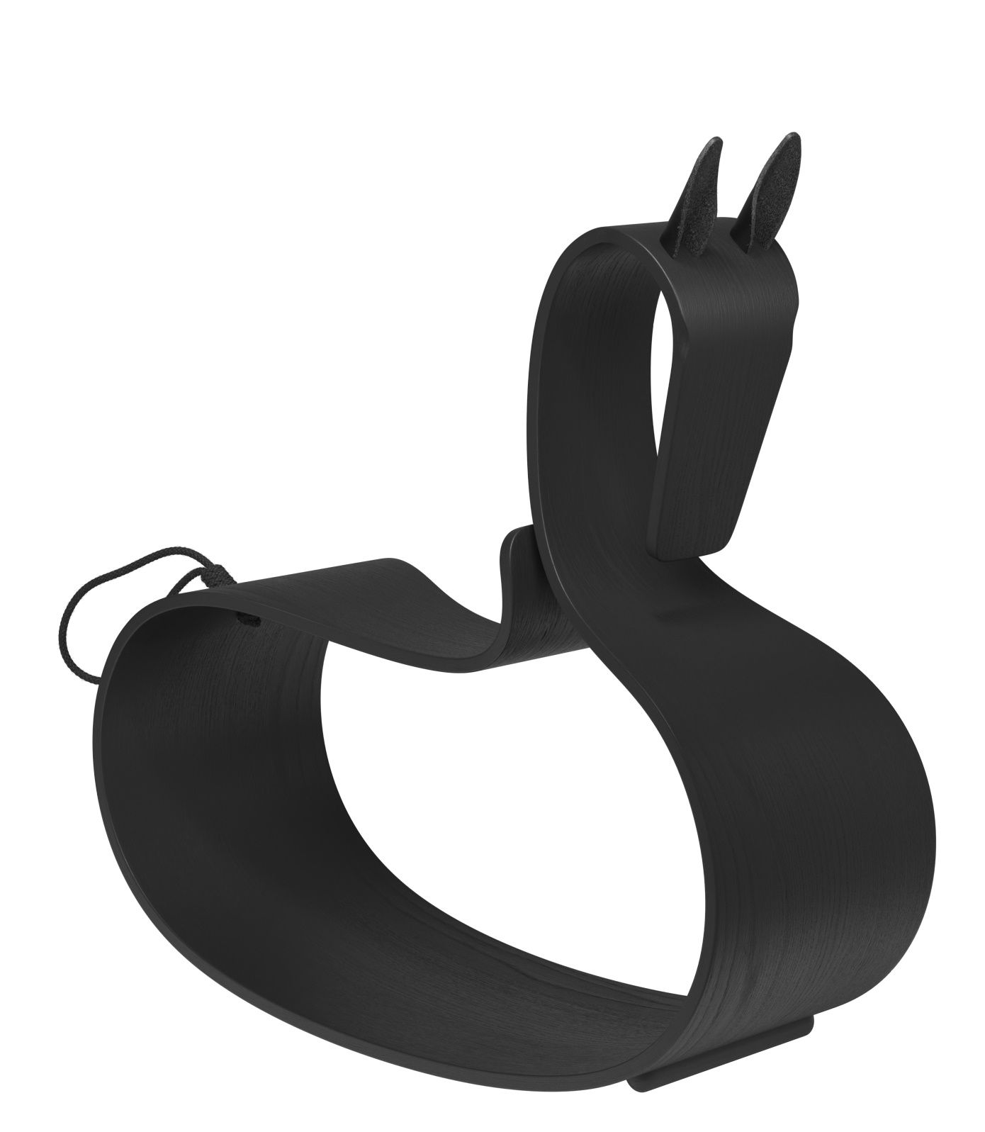 Schaukelpferd aus Esche, schwarz lackiert, modernes Design. Kindermöbel für das Kinderzimmer.