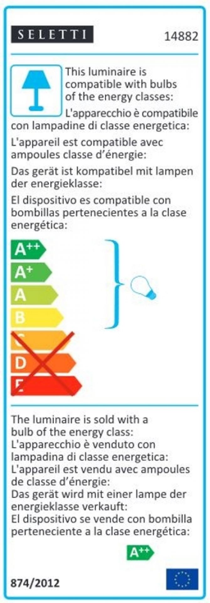 Energieeffizienzlabel der Seletti Monkey Lamp Wandleuchte rechts, kompatibel mit Leuchtmitteln der Energieklassen A++ bis E.