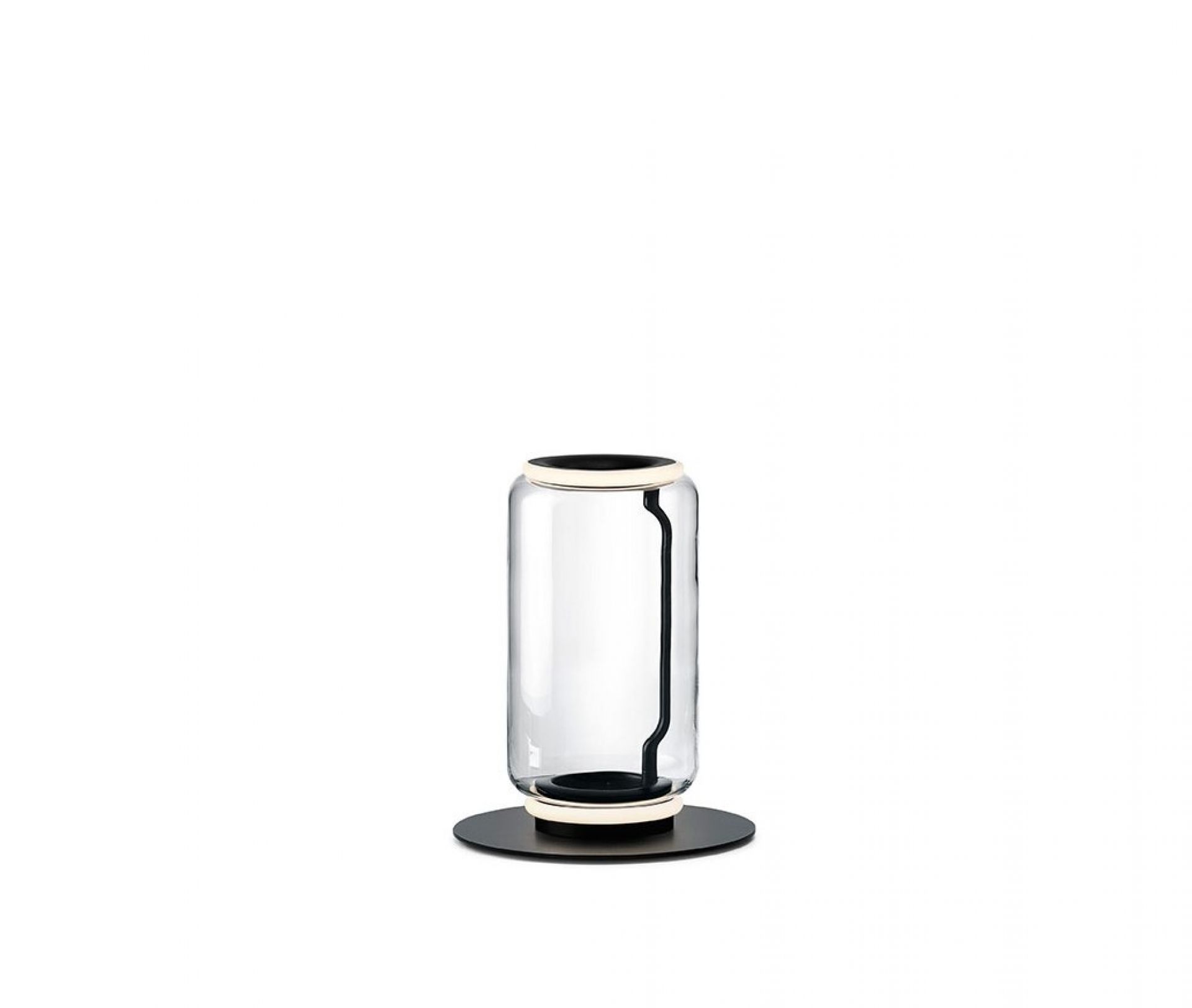 Noctambule Stehleuchte von Flos: Moderne Glas Stehlampe mit schwarzem Sockel und LED-Beleuchtung.
