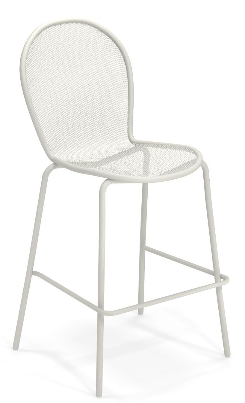 Ronda Barhocker von Emu, weißes Metall, modernes Design mit Fußstütze für den Innen- und Außenbereich.