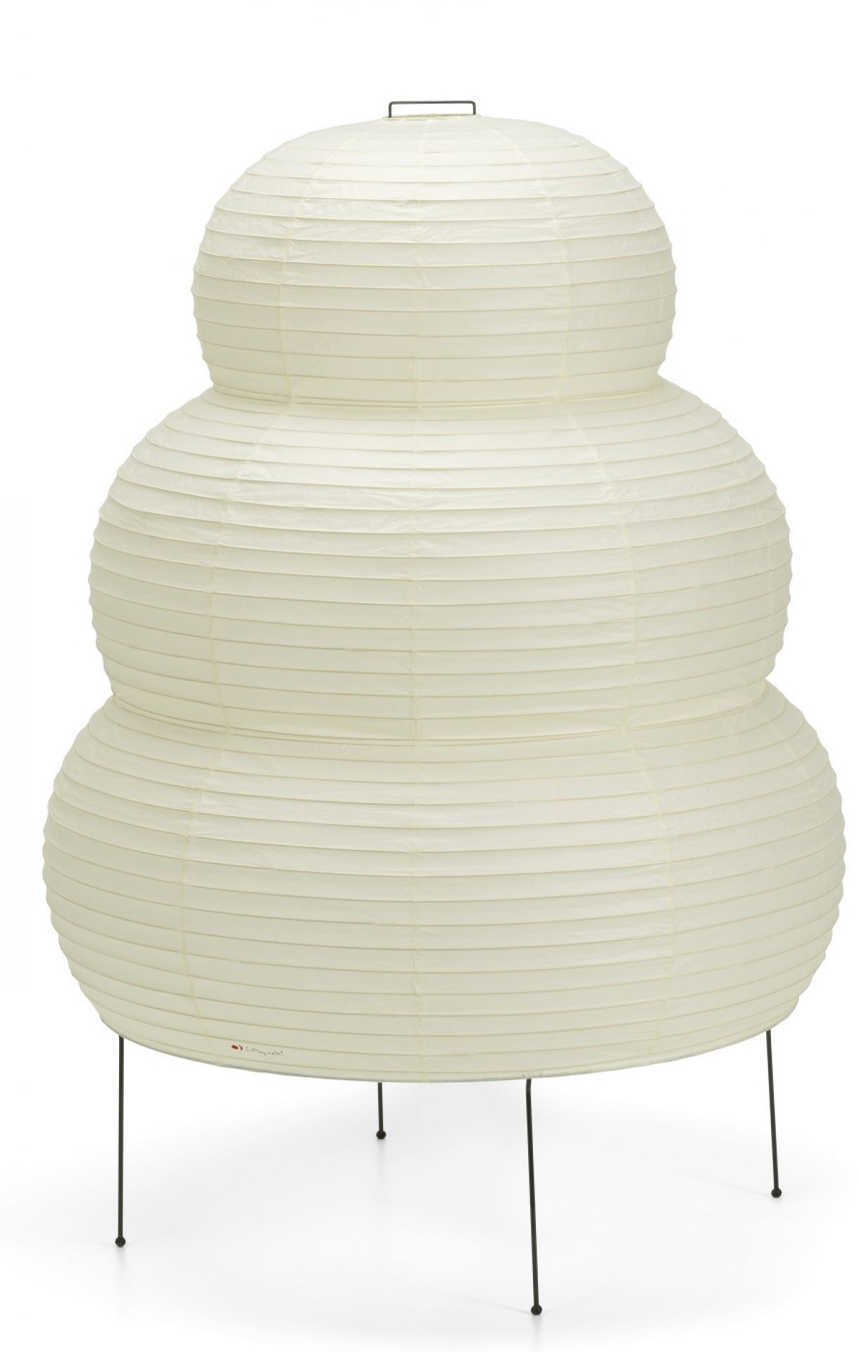 Akari Stehleuchte 25N von Vitra: Dreistufige, weiße Papierleuchte auf filigranem, schwarzem Metallgestell.