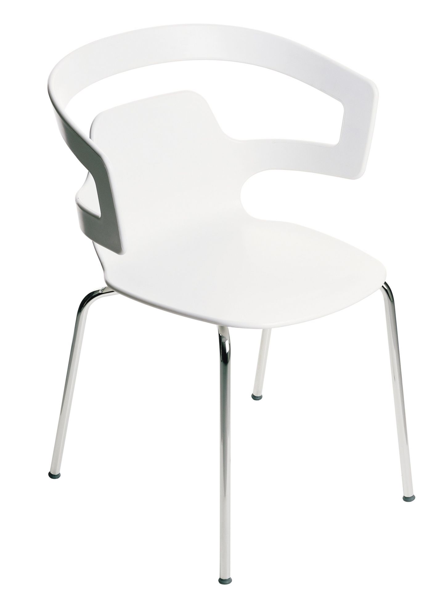 Weißer Segesta Chair 500 Stuhl Alias mit Armlehne und verchromten Beinen, moderner Design Stuhl für Esszimmer und Büro.