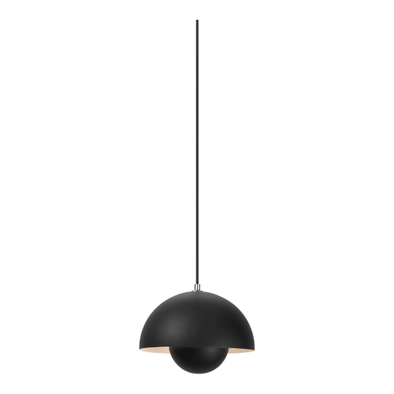 Schwarze VP1 Flowerpot Pendelleuchte von AndTradition, moderne Hängelampe mit halbrunder Form für Wohnzimmer und Esszimmer.
